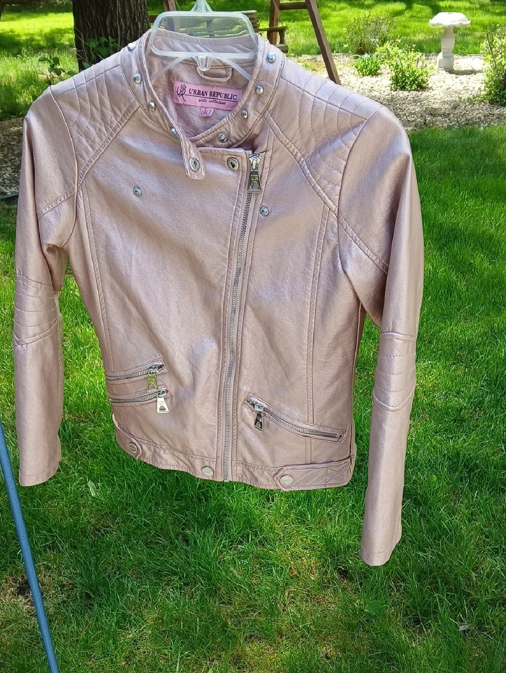 URBAN REPUBLIC Girls Faux Leather Moto Jacket BLUSH. Sz 14